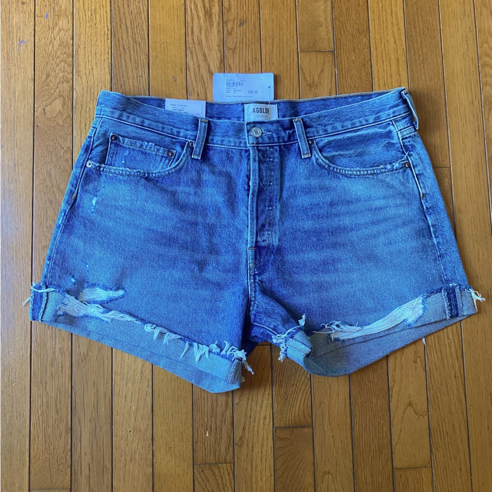 Agolde Parker long distressed jean shorts size 32